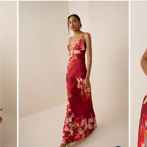 HEMANT & NANDITA Tuhi maxi dress Vibrant Red Pink floral slip NWT Revolve L - Picture 4 of 12